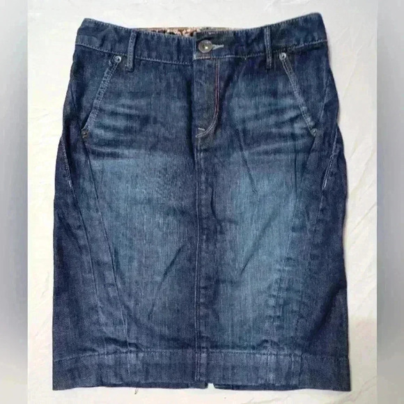 X2 Quality Denim Express Dark Blue Women's Straight Denim Knee Length Skirt Sz 0 - Picture 1 of 7